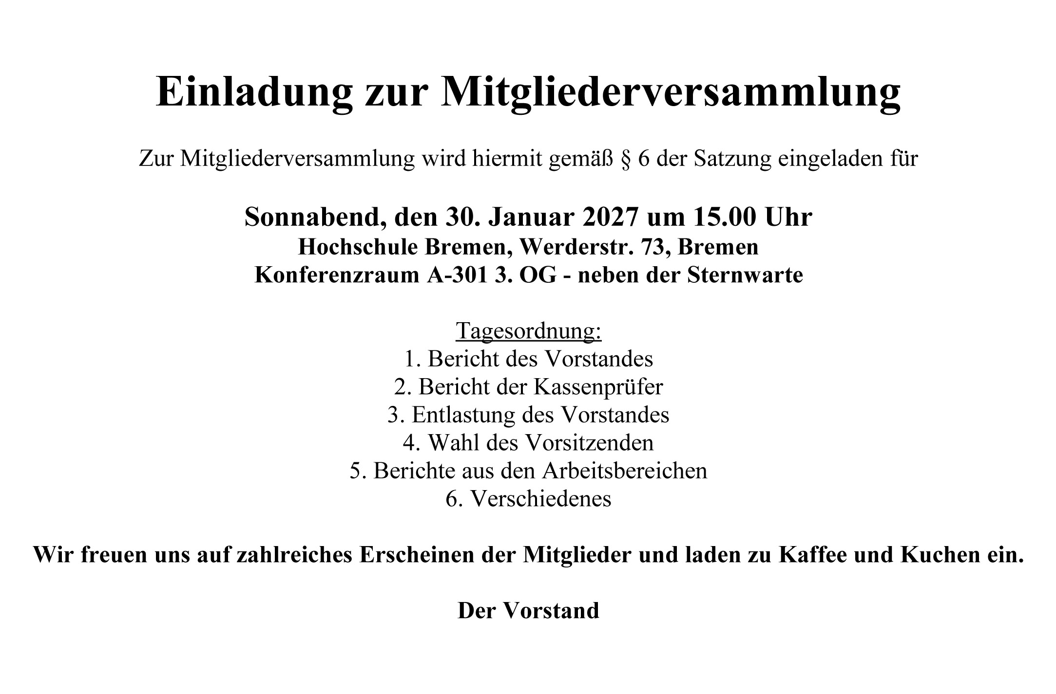 Einladung zur Mitarbeiterversammlung